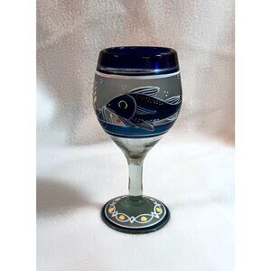Vintage El Palomar glass wine goblet fish